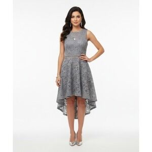 City‎ Studio Dress Womens 7 Gray Lace High Low Fit Flare Party Wedding Guest